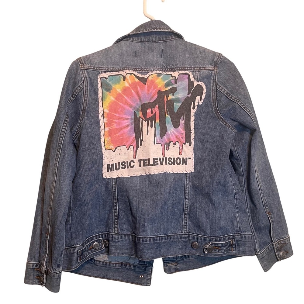 Handmade Upcycled‎ Womens Biker Trucker MTV Oversized Denim Jacket Blue Medium